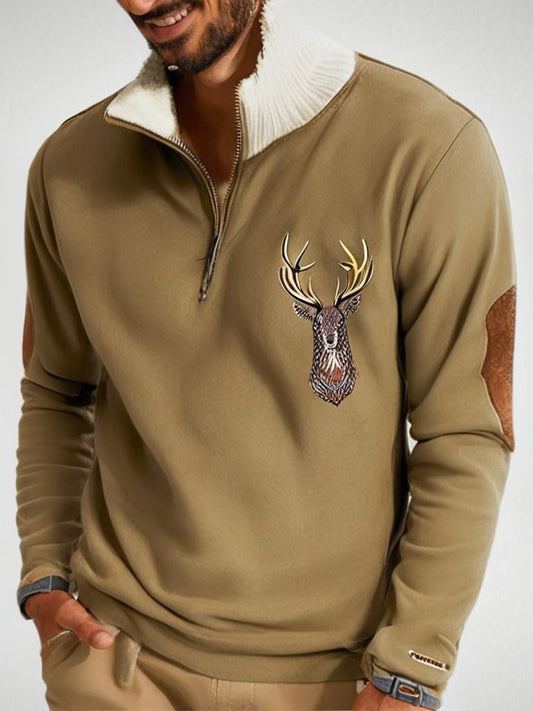 Warmer Herren Norweger-Pullover mit Hirschmotiv